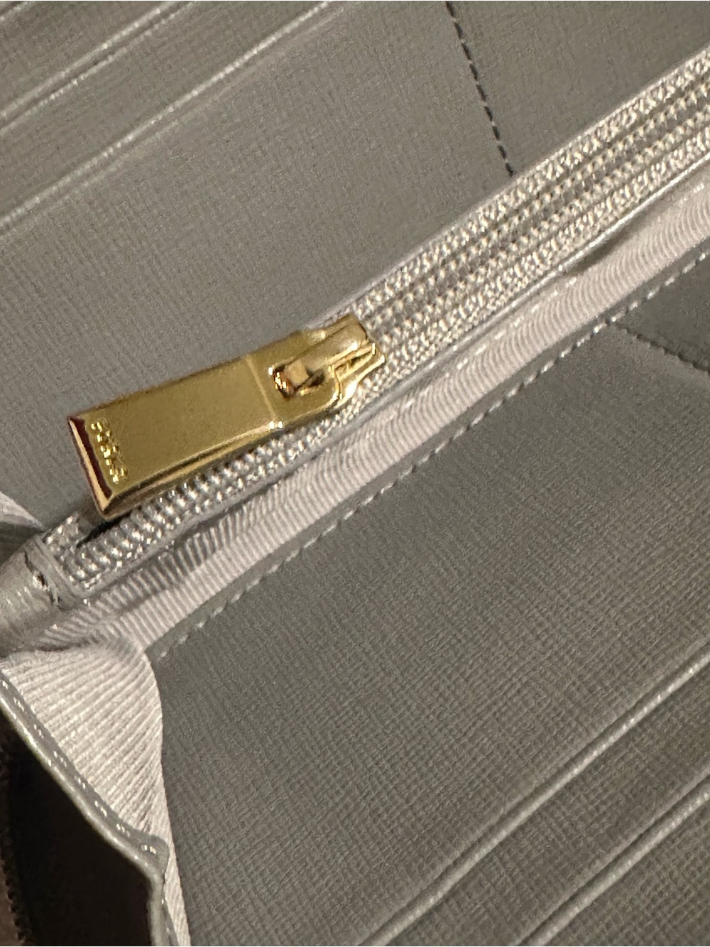 Furla Gray Zip Around Wallet Gold Tone Hardware Saffiano Leather Like New - Picture 11 of 13